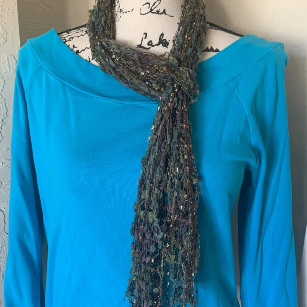 Italian Ladder Ribbon Scarf with Multicolor Textured Yarn